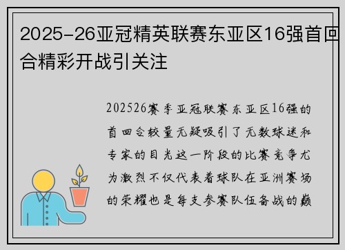 2025-26亚冠精英联赛东亚区16强首回合精彩开战引关注 2025-26亚冠精英联赛东亚区16强首回合精彩开战引关注