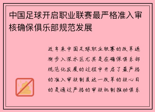 中国足球开启职业联赛最严格准入审核确保俱乐部规范发展 中国足球开启职业联赛最严格准入审核确保俱乐部规范发展